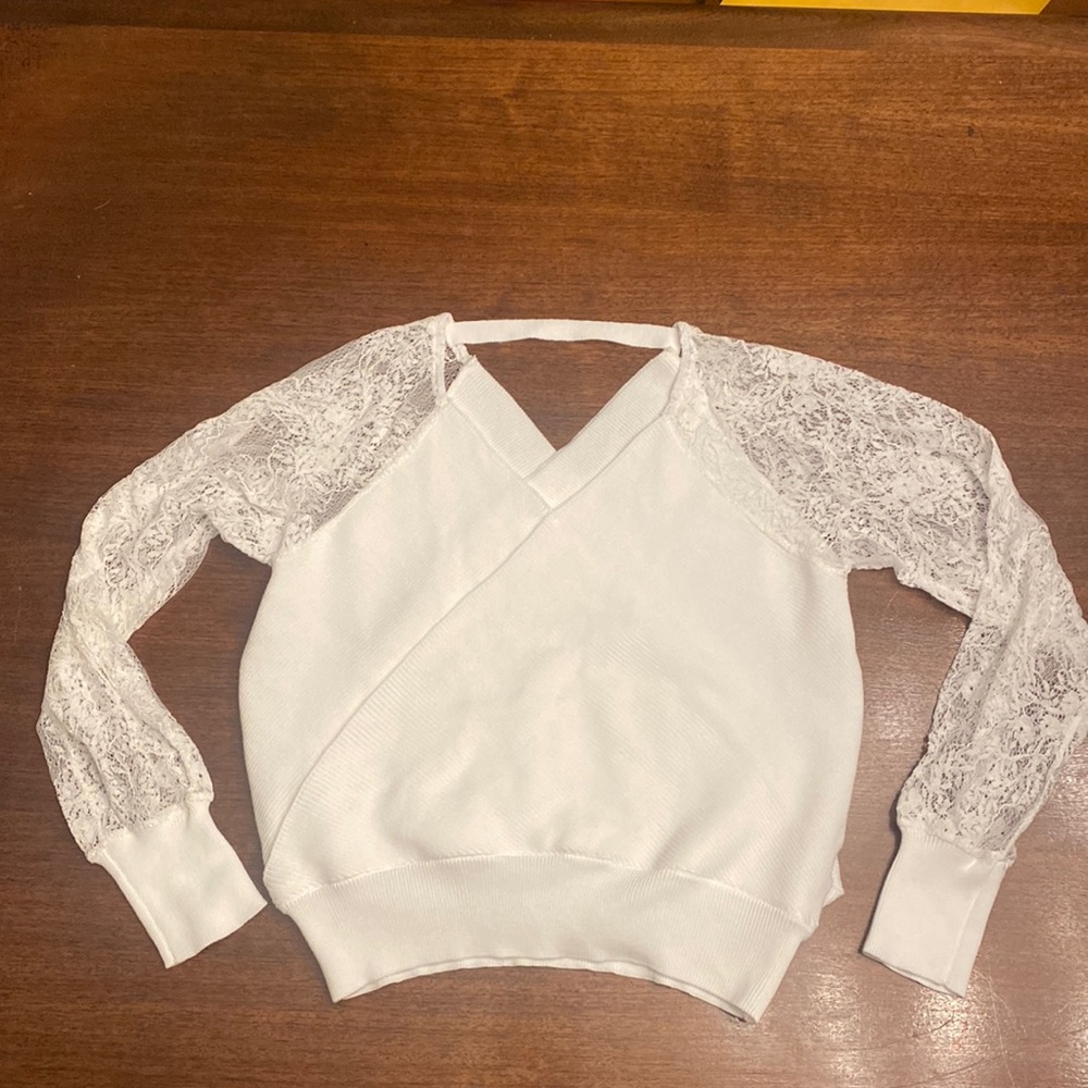 Shein white sweater blouse with lace long sleeves.